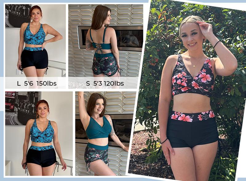 Aqua Eve Bikini with Shorts for Women - Two Piece Swimsuit with Boyshorts High Waisted Bathing Suits Swimwear