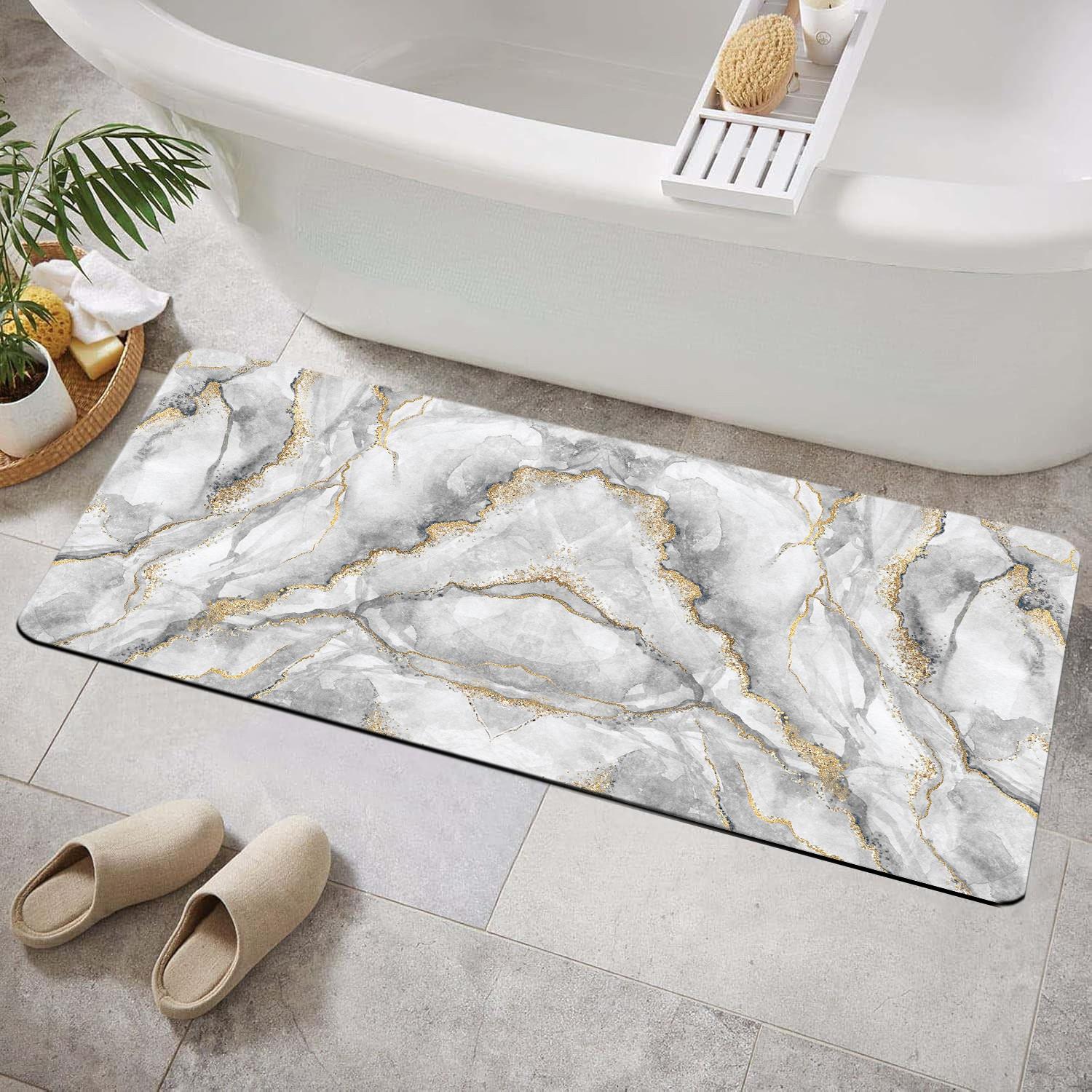 [Popular Choice]1pc, home decoration, bathroom floor mats, bathroom anti-skid mats, kitchen decoration, kitchen floor mats, gray marble pattern floor mats, simple theme floor mats, soft and comfortable, and relieve fatigue.