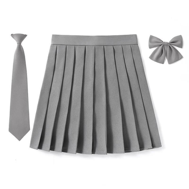 2025 Preppy Style Pleated Skirt Woman High Waist A-Line School Skater Mini Skirt Girl JK Uniform Skirt With Match Necktie Bowtie