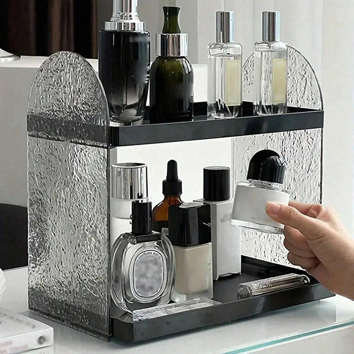 Acrylic Makeup Display Stand & Beauty Storage Box, Iceberg Pattern Cosmetic Organizer, Transparent Layered Desktop Holder, Bathroom Accessories