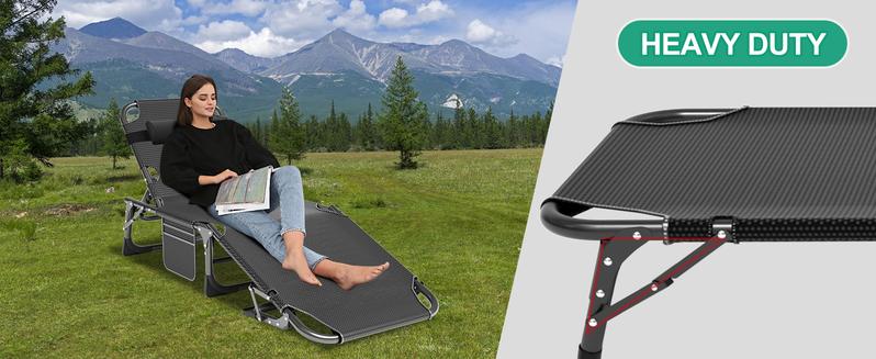 Lilypelle 3-in-1 Tanning Chair, 5-Position Adjustable Heavy Duty Folding Chaise Lounge Chair with Cushion, Portable Beach Lounge Chair for Outdoor Sunbathing Patio Pool Lawn Deck Poolside