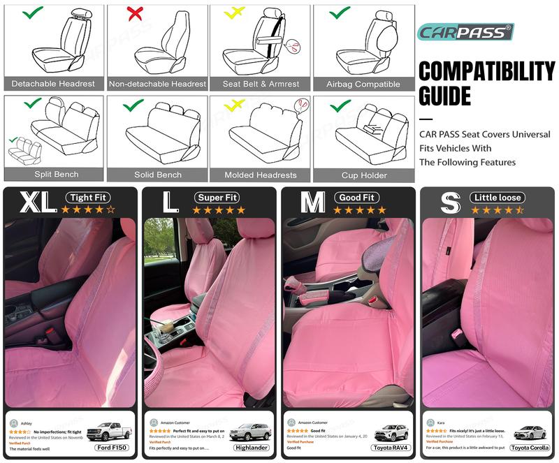 CAR PASS Bling Car Seat Covers,Shining Rhinestone Waterproof Faux Leather Pink Accessories Universal Fit Auto Glitter Crystal Sparkle,Cute Women Girl