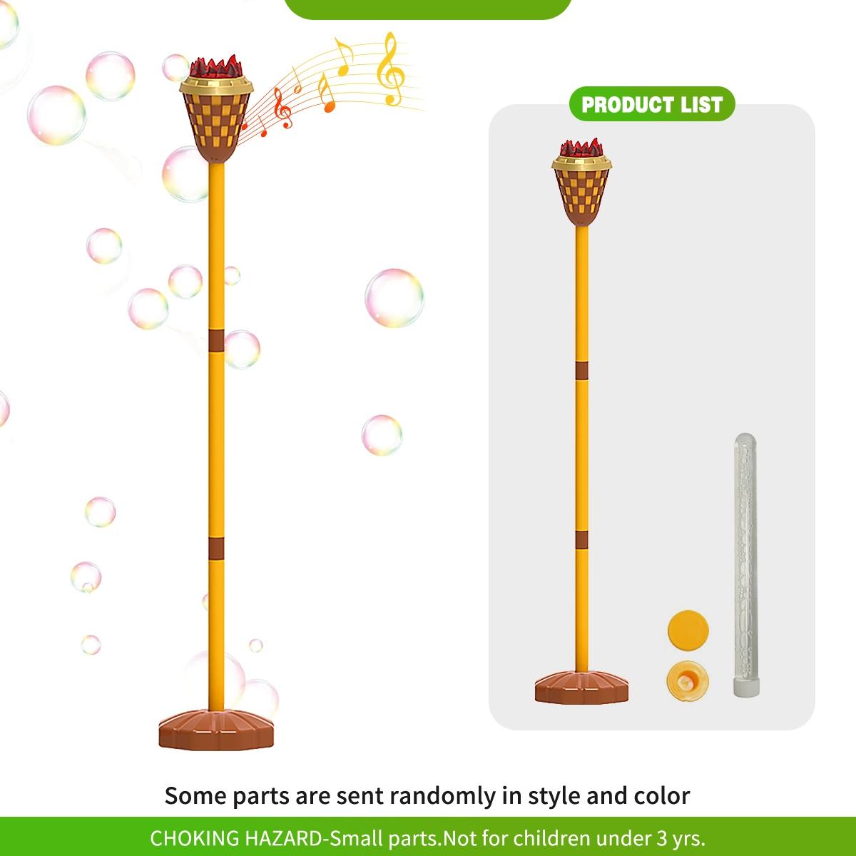 Simulated Torch Bubble Machine with 1 Bottle 100ML Bubble Liquid, Adjustable Height, Light Sound Effect, Handheld Standing Dual Use