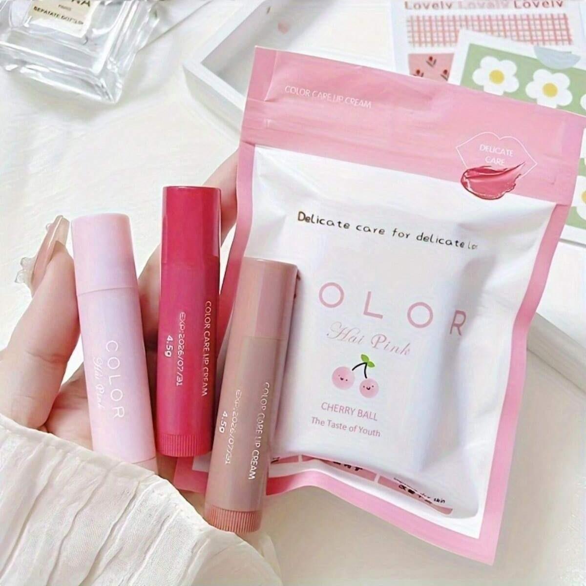 Cherry Color Lip Balm, Moisturizing and Anti-Crack, Lightweight Texture, Plant-Based Squalane, Suitable for All Skin Types, Adult Lip Care