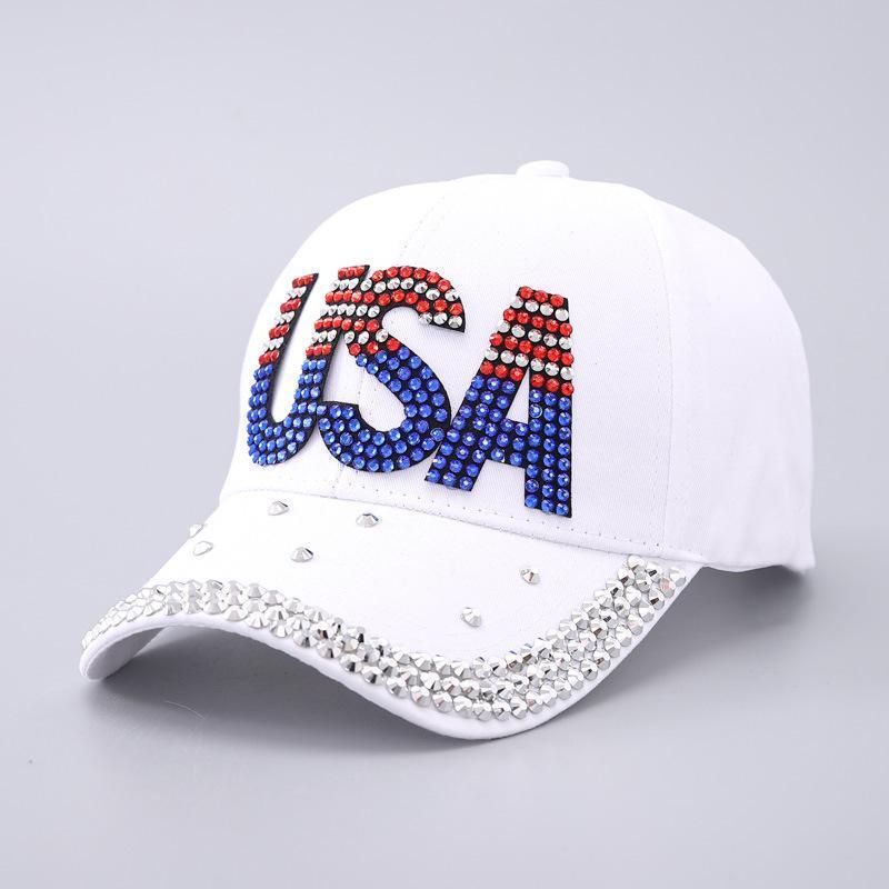 American Flag Rhinestone Curved Brim Baseball Cap - Street Style Cap for Clothes Accessories Fashion Enthusiasts, Casual Hat, Christmas, Funky, Anniversary, Engagement, Glitter, Glamorous