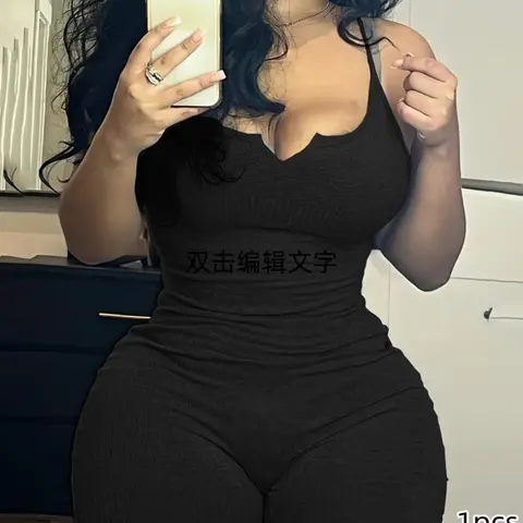 Women's Solid Backless Sleeveless Spaghetti Strap Jumpsuit, Casual High Waist Tight-fitting Curve Hugging Compression Jumpsuit for Summer, High Waisted Shapewear Outfit, Ladies Clothes for Daily Wear, Shapewear Curves, Womenswear