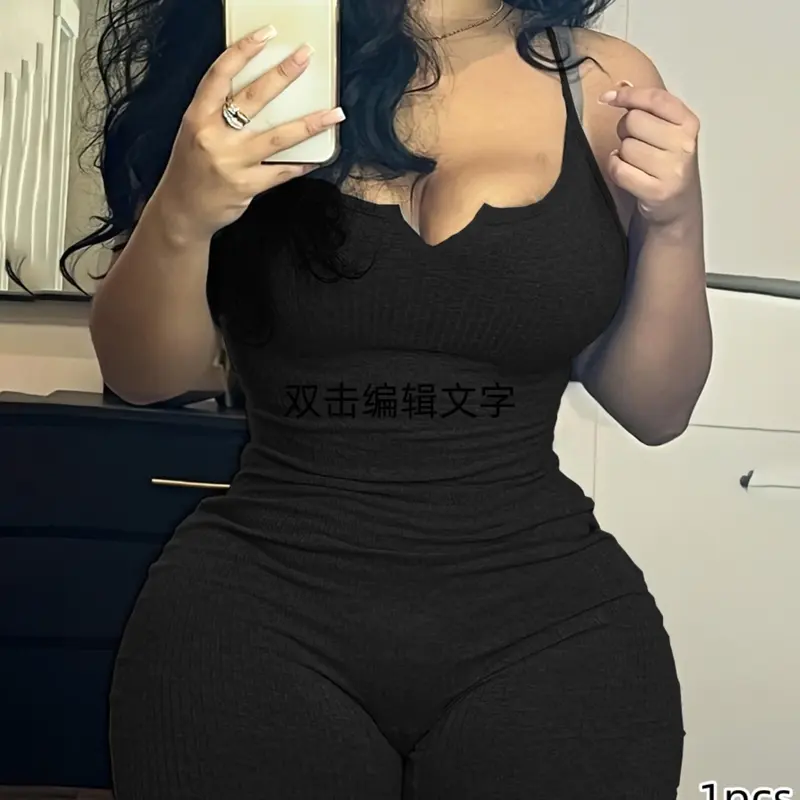 Women's Solid Backless Sleeveless Spaghetti Strap Jumpsuit, Casual High Waist Tight-fitting Curve Hugging Compression Jumpsuit for Summer, High Waisted Shapewear Outfit, Ladies Clothes for Daily Wear, Shapewear Curves, Womenswear