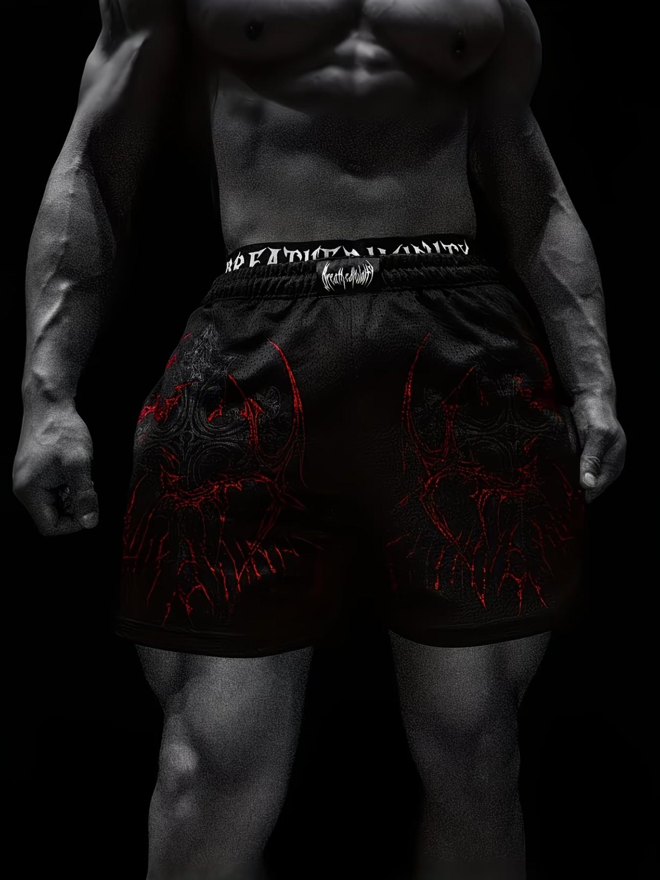 Men's Gothic Thorn Print Sport Shorts, Loose Comfortable Breathable Half-Length Pants, Cool Fitness Running Beachwear