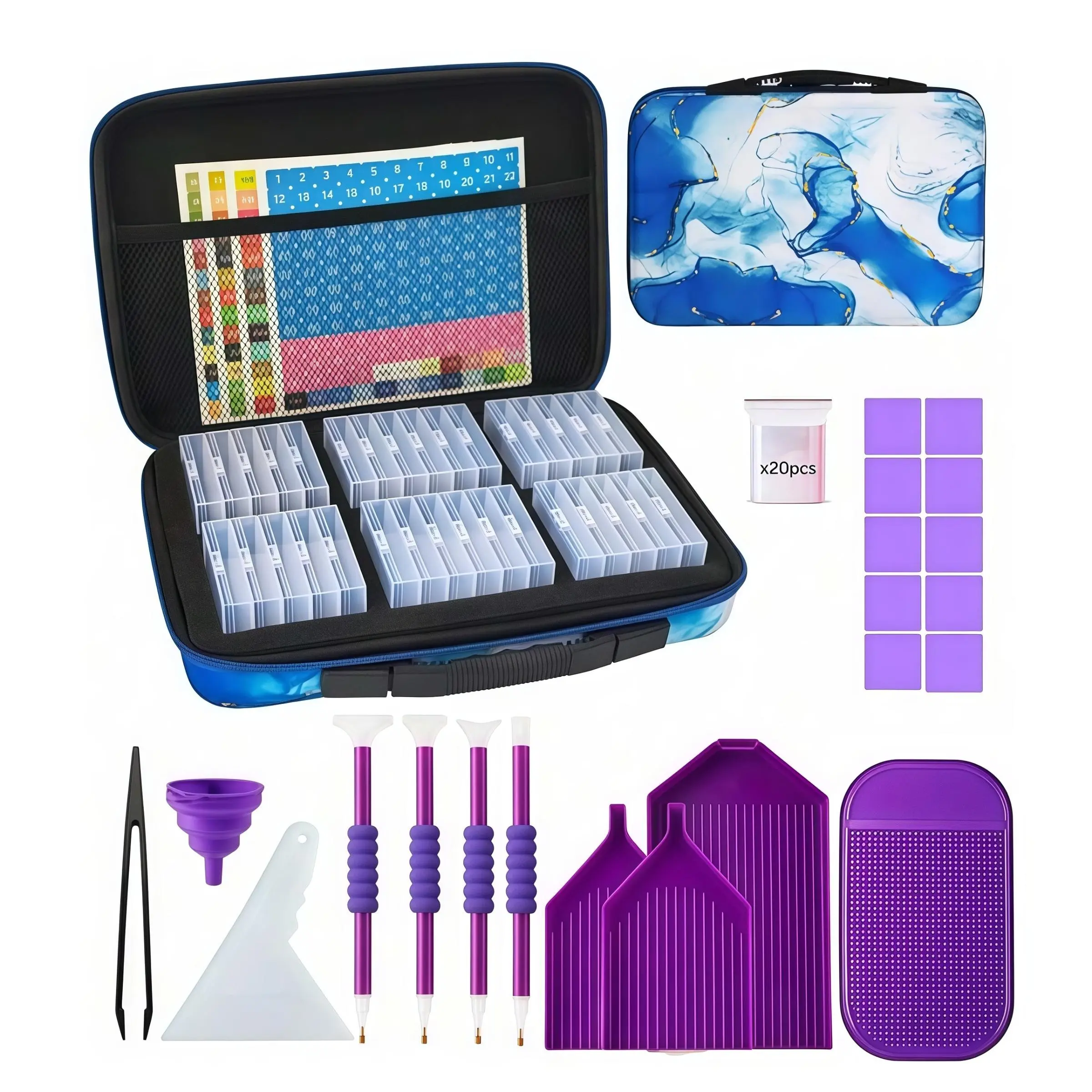 Diamond Art Storage Box, Bead Organizer with Tools, Essential Tools, Tweezers, 5D Embroidery Accessories Container, DIY Craft Supplies, Seed & Rhinestone Holder