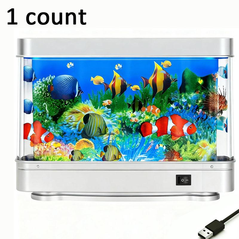 LED Dynamic Simulation Fish Tank Aquarium Light - USB-Powered Desktop Decor for Living Room/Bedroom/Office, Realistic Underwater Ambiance, Button-Controlled, Durable Plastic Home Decoration