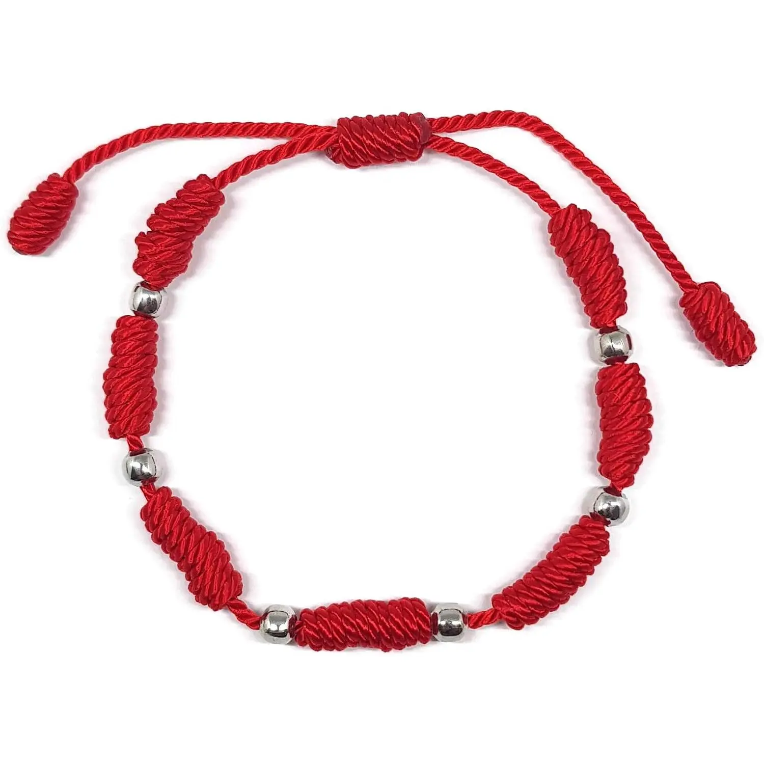 By Dalia – Kabbalah Bracelet – 7 Knots of Red Thread with Balls – Unisex – Adjustable – Eye Protection –  Luck