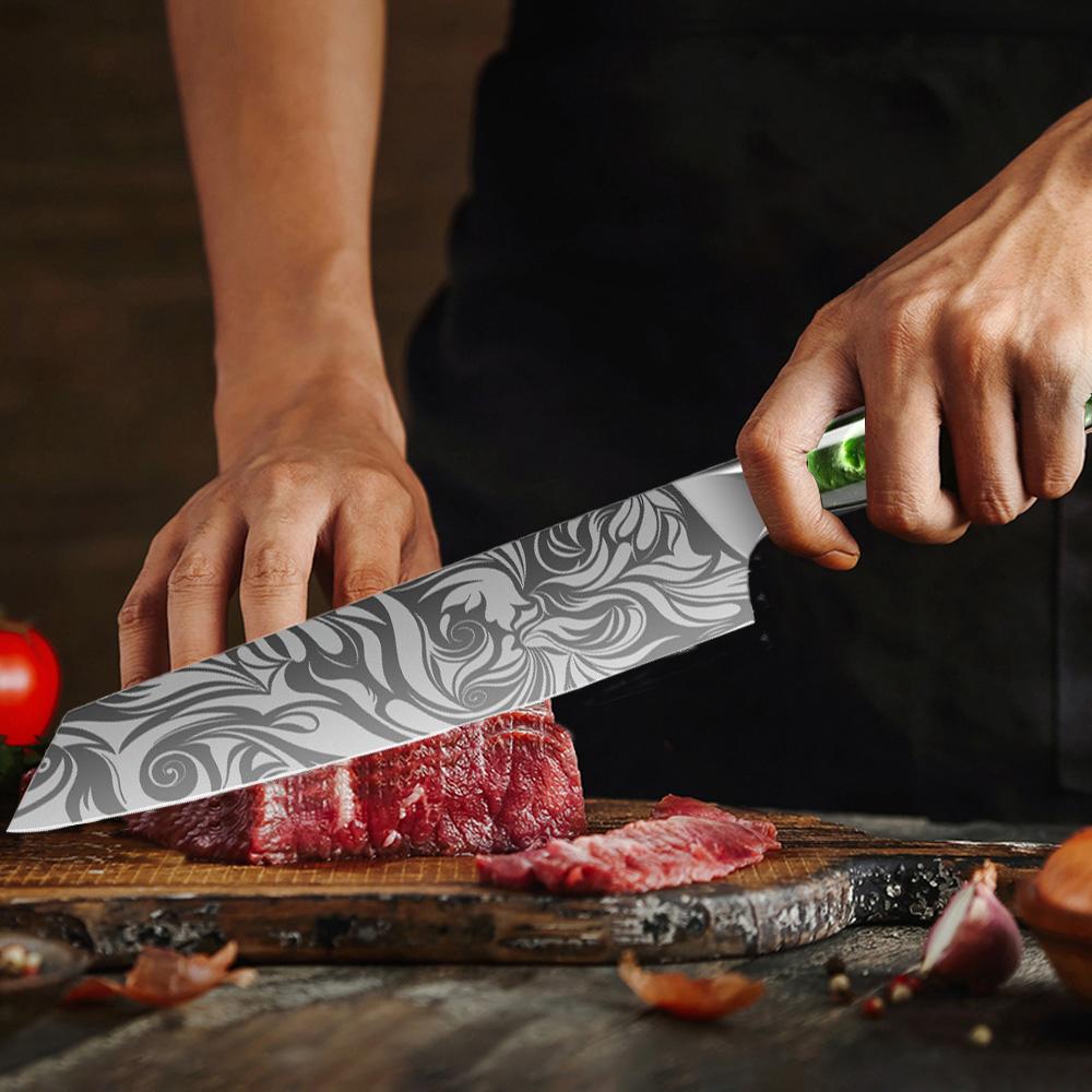 1piece Damascus steel, Stainless textured Japanese knife laser blade kitchen knife professional set sharp fish bread boning knife, gift for friends