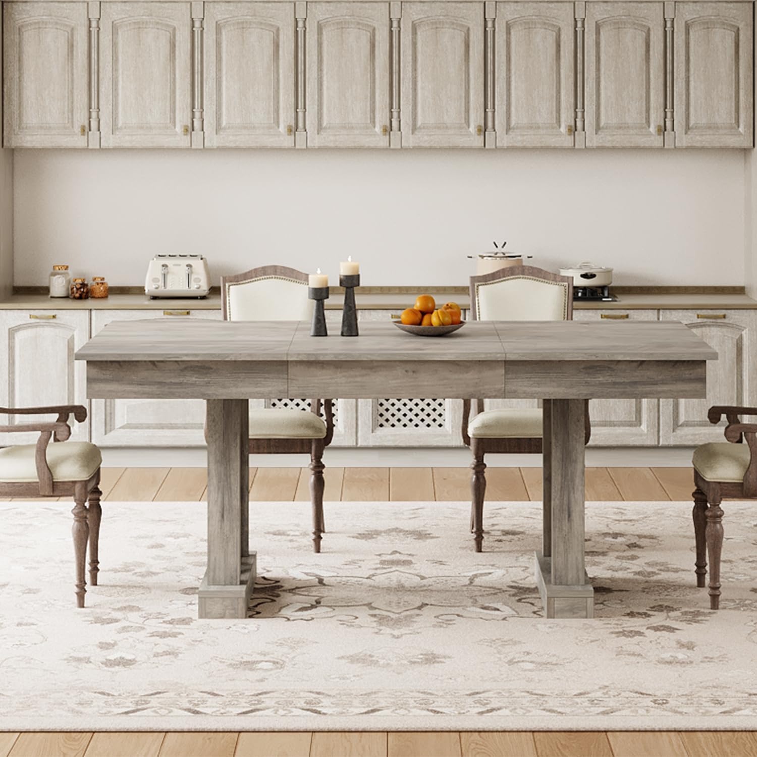 【 only Table 】71-Inch Rectangular Dining Table with Two Drawers, Wooden Kitchen Table w/Large Tabletop & Sturdy Frame, Large Dining Table for 6-8 with Double Pedestal, for Dining Room, Office