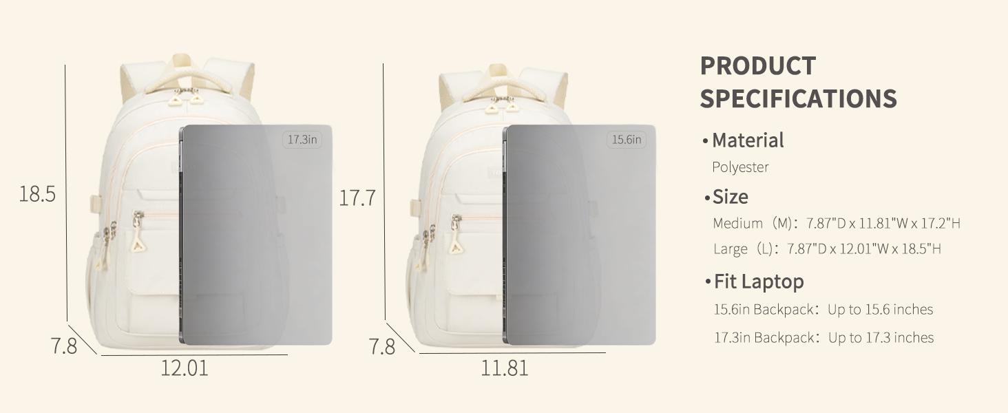 Large School Backpack for Girls, Teens Schoolbag Aesthetic High School Middle School Laptop Backpack College Student Women Bookbag, Beige