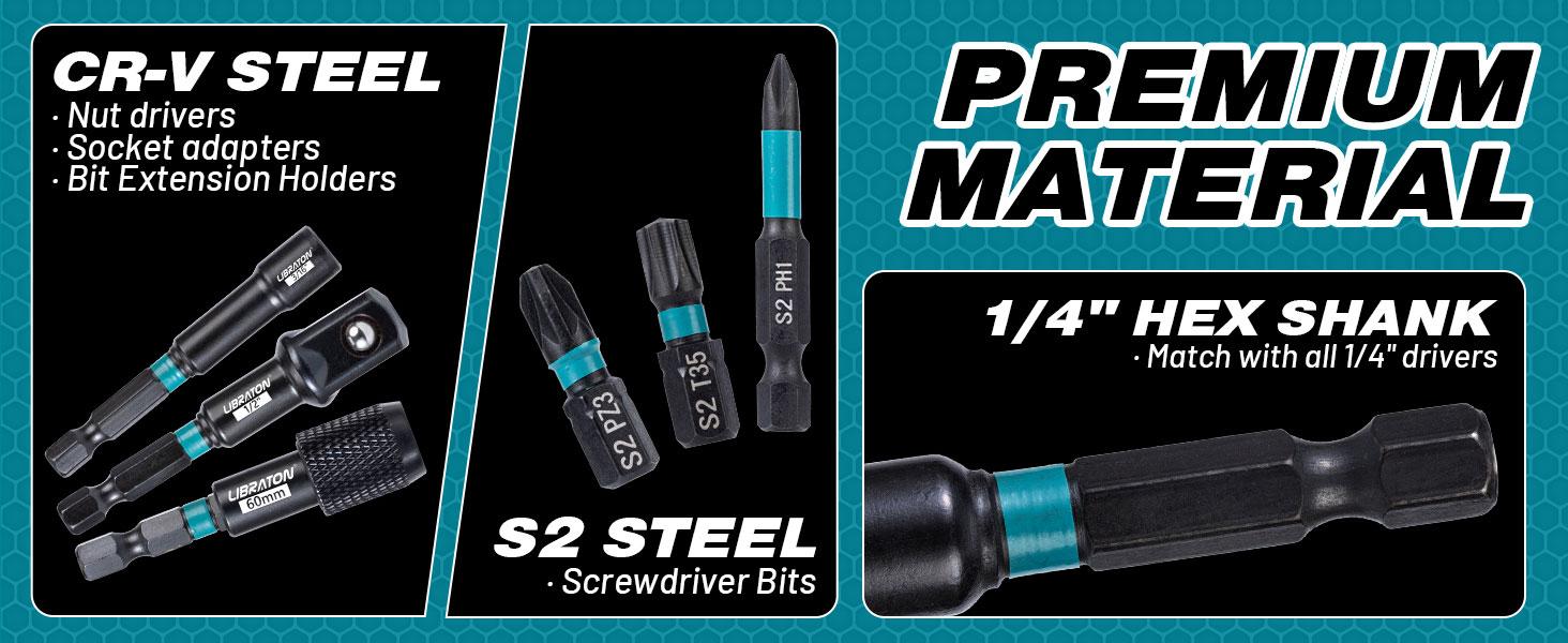 LIBRATON 54PCS Magnetic Nut Driver Set – Impact Drill Bit Kit, Metric & SAE, Perfect Gift for Men Hex Shank Screwdriver Multipurpose Screwdriver