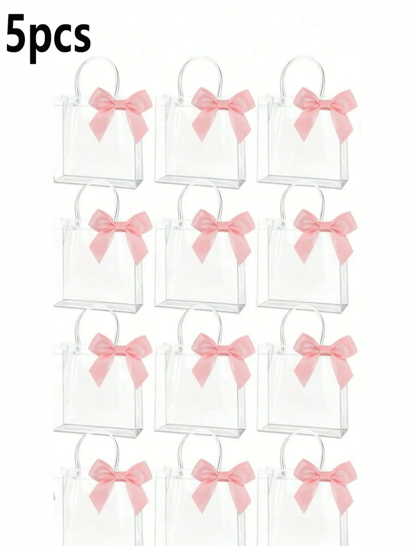 5pcs/10pcs Reusable Transparent PVC Gift Bags with Ribbon Bow, Cute Packaging, Ideal for Weddings, Birthdays, Graduations, Casual Style
