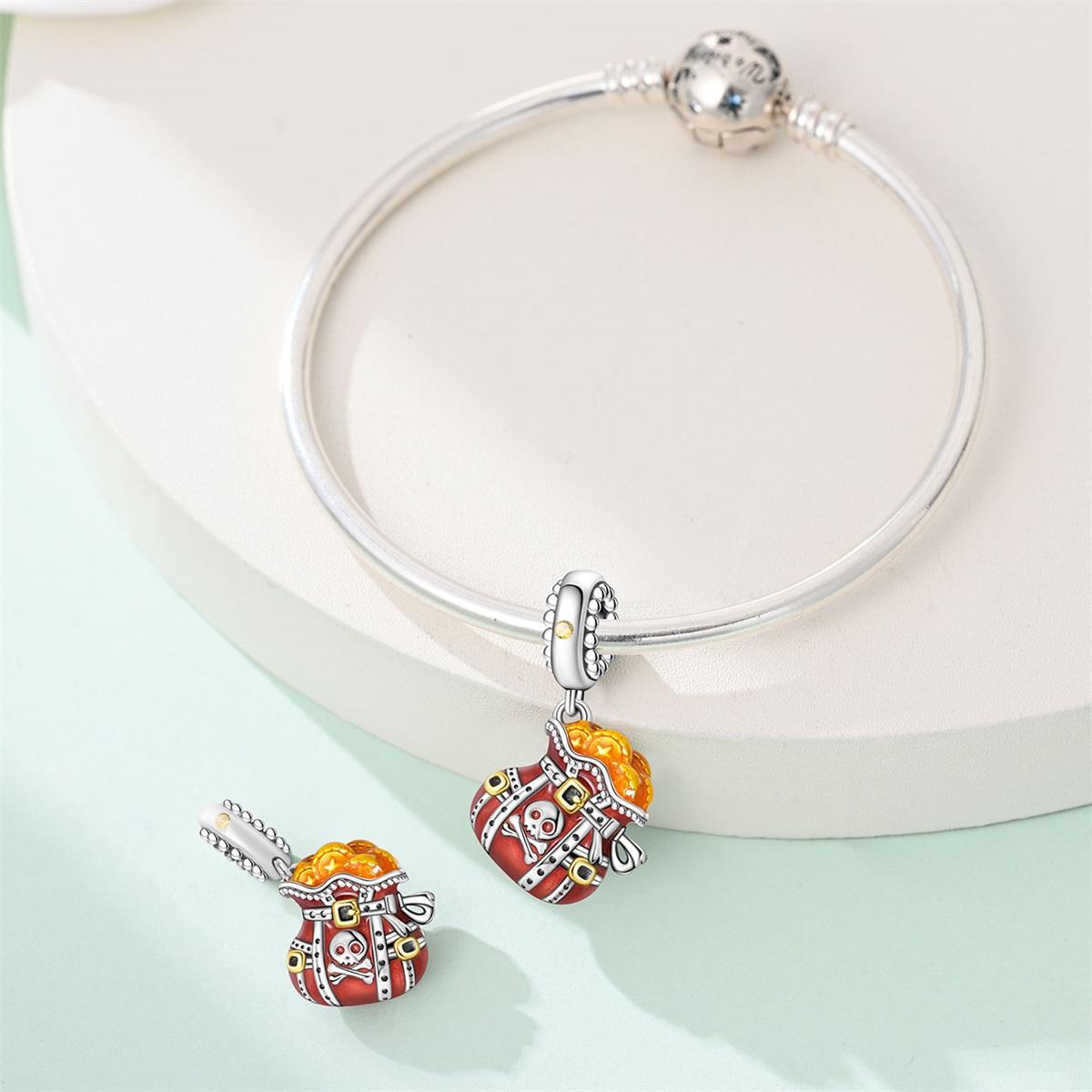 Pirate & Treasure Chest Charm, Single Piece Skull & Crossbone Design, Adventure Jewelry for Pandora Bracelet, Unique Accessory Gift Idea