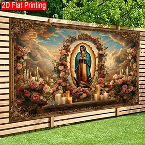 2D Flat Backdrop banner Our Lady of Guadalupe Altar Decoration for Living Room, Bedroom, Office, Birthday Anniversary, and Home Decor & Party Photo Backdrop Easy Hanging for Outdoor Indoor