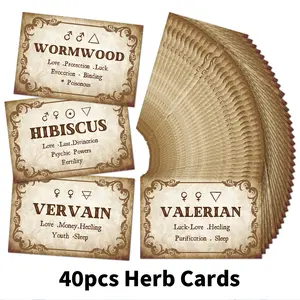 40 Vintage Witch Herb Label Cards, Witchcraft Spell Card Making Kit, Contains Herb Information, Herbal Information, And Magical Symbols, Mystical Plant Art Flashcards for Prayer And Meditation/Apothecary Journal/Witchcraft Reference Guide, Herbal Labels