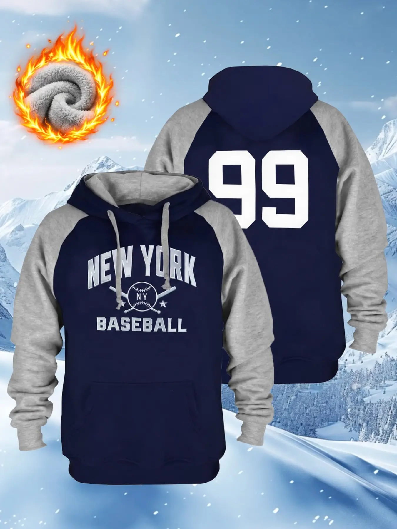 Mens City Classic Baseball Embroidery Animal Soft Thick Long Sleeve Casual Fashion Sweatshirt Casual Warm Sweatshirt