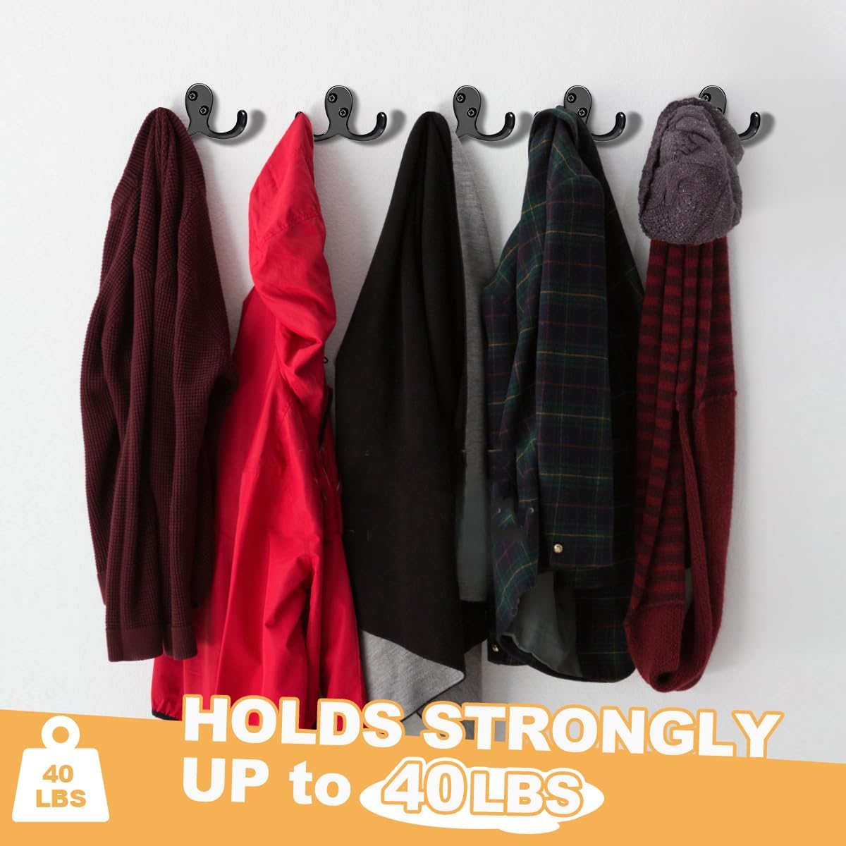 10-Pack Durable Zinc-Cast Metal Hooks, Heavy-Duty Double Prong Wall-Mount Organiser, Easy-Install Black Home Supply for Hanging Items, Modern Home Decoration 10-Pack Durable Zinc-Cast Metal Hooks, Heavy-Duty Double Prong Wall-Mount Organiser, Easy-Install Black Home Supply for Hanging Items, Modern Home Decoration