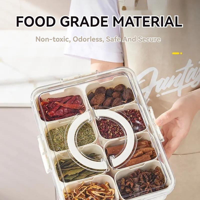 Fruits, Nuts, Snacks -Divided Serving Tray with Lid and Handle--Snackle Box Charcuterie Container for Portable Snack Platters - Clear Organizer for Candy,  Perfect for Party, Entertaining Kitchen Transparent Utensils, Summer