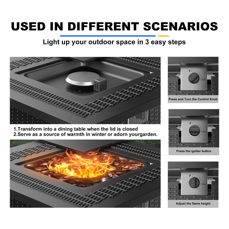 Jocoevol 28Inch Propane Fire Pit, Square Outdoor Gas Fire Pit Table with Fire Poker, 3-in-1 Multipurpose Firepits for Patio with Lid Jocoevol 28Inch Propane Fire Pit, Square Outdoor Gas Fire Pit Table with Fire Poker, 3-in-1 Multipurpose Firepits for Patio with Lid