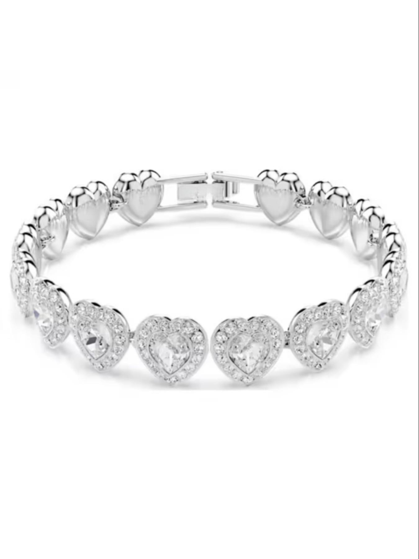 2026 Fashion Jewelry New Arrival Heart Design Bracelet, Exquisite Trendy Bracelet, Sparkling High-Quality Tennis Ball Plated Silver Chain, Luxury Holiday Gift for Women, Heart Bracelets