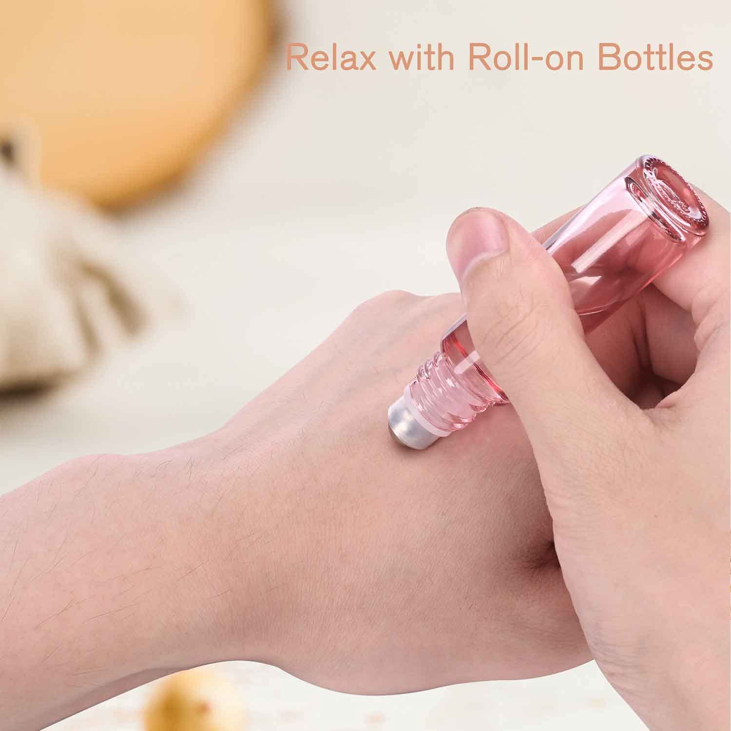 10 ml Rose Glass Roller Bottles for Essential Oils (with Extra Roller Balls, Labels, Opener, Funnels Essential Oil Roller Bottles for body oil perfume