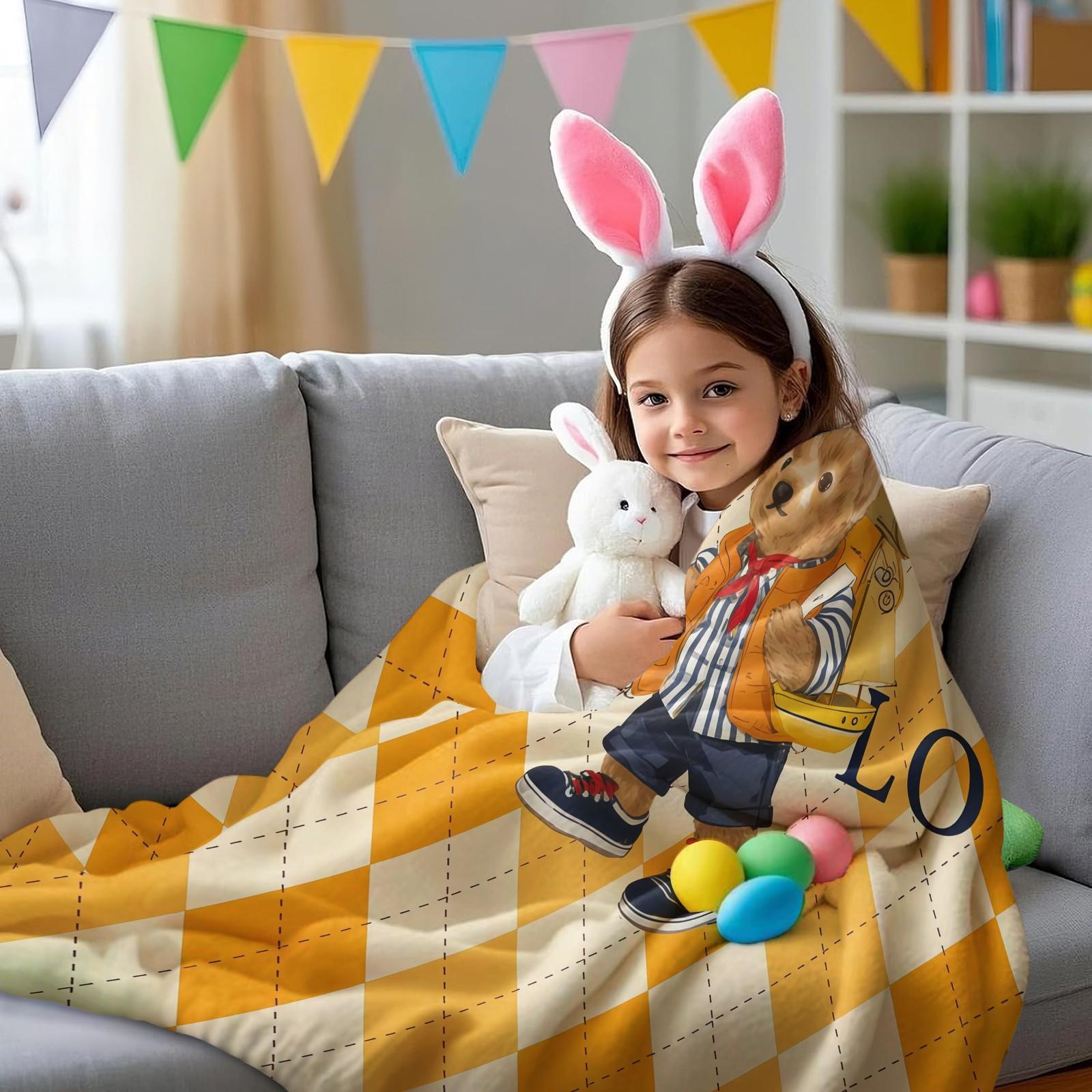 Luxury Polo Bear Fleece Blanket, Yellow Argyle Nautical & Reading Bear Multi-Style, Soft Skin-Friendly Breathable Thick Warm Throw for Sofa Bedroom Home