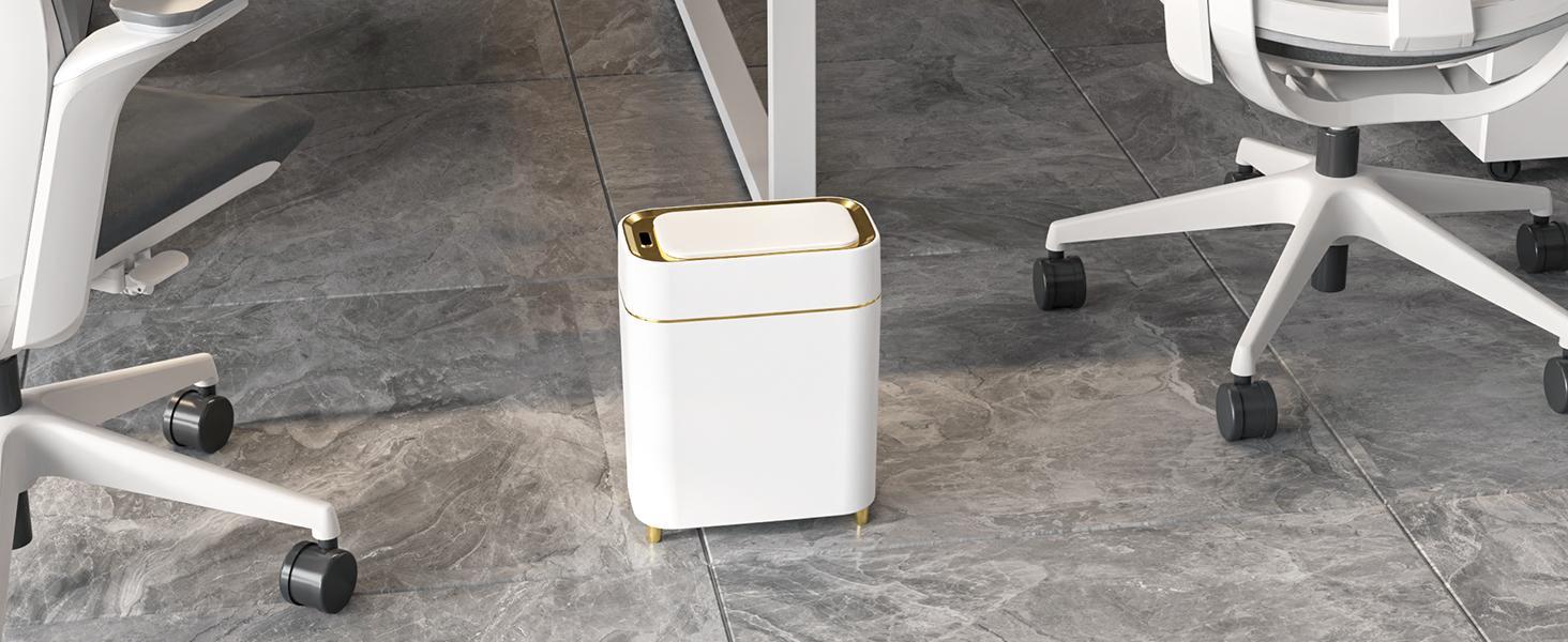 Pukomc Touchless Automatic Trash Bin – Wave or Knee-Operated, Quiet Lid, Detachable Liner, Battery-Powered for Home/Office.