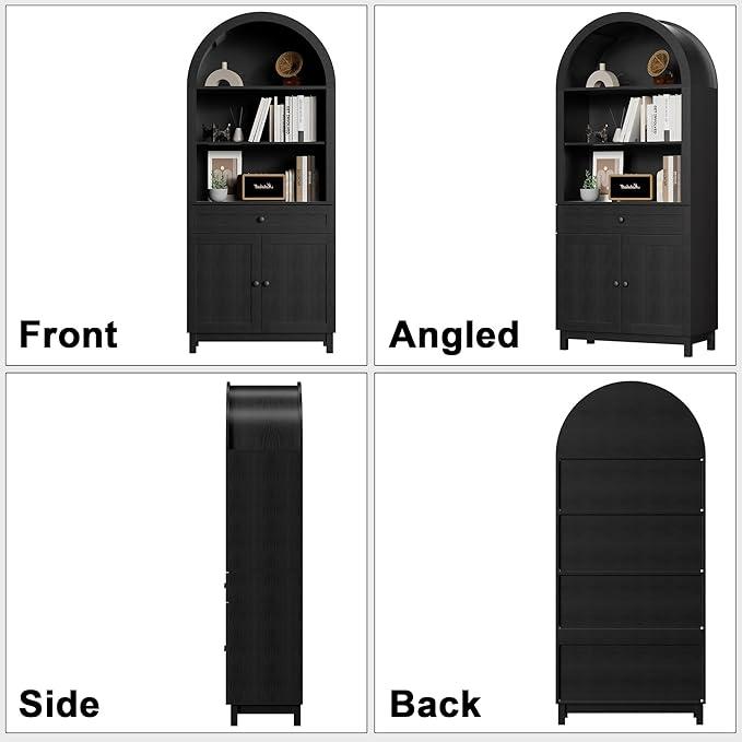 71" Arched Pantry Cabinet, Modern Farmhouse Storage with Smooth-Glide Drawer & Adjustable Shelf, Anti-Tip Wall Anchor for Kitchen Dining Room
