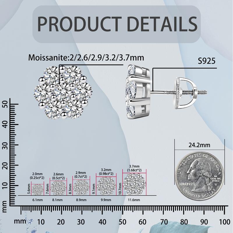 Delzzad S925 D Color VVS Synthetic Moissanite Flower Stud Earrings Mother's Day Gifts Jewelry