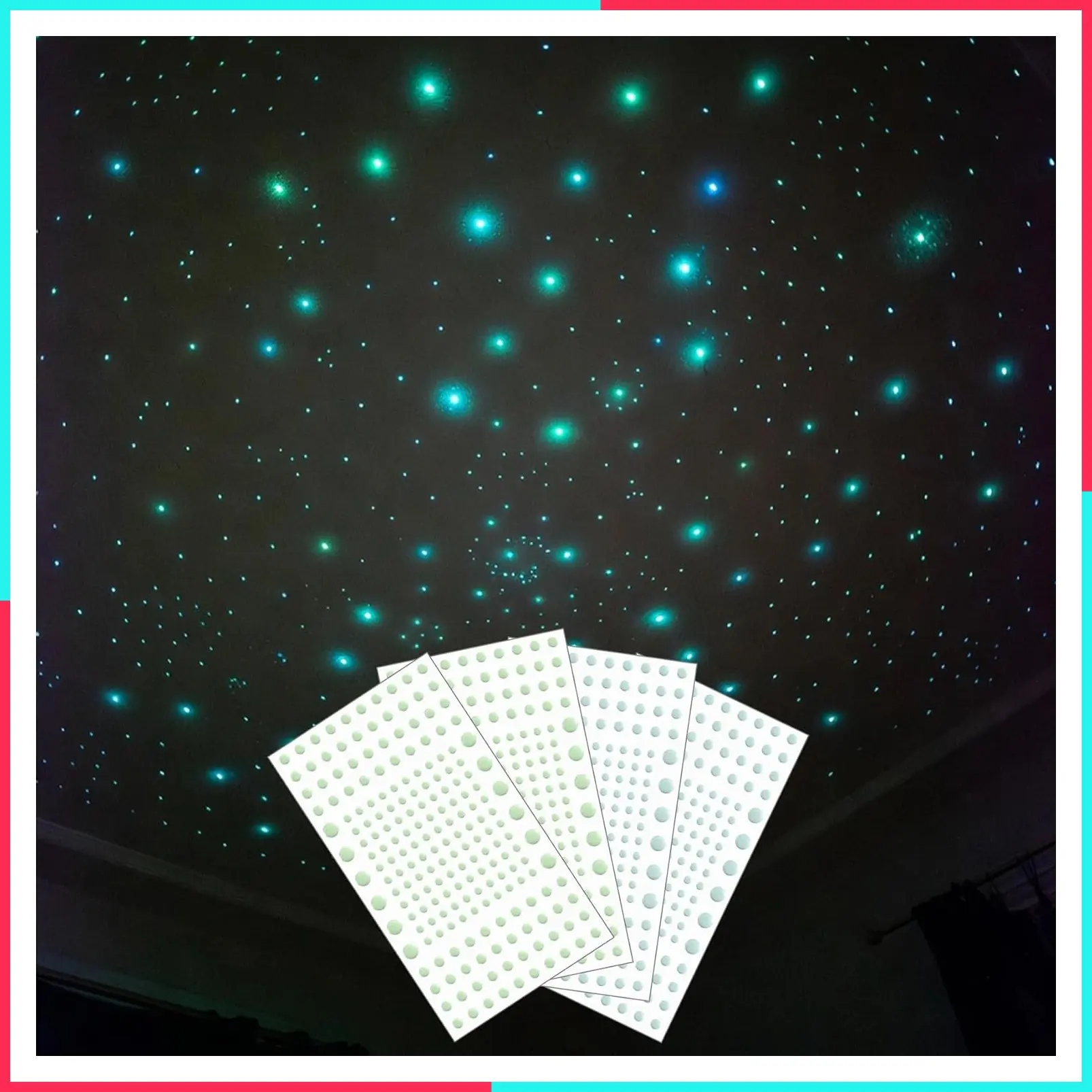 808 PCS Glow in The Dark Stars for Ceiling, 3D Glowing Wall Stickers with Adhesive Dots - 404 Green & 404 Sky Blue, Starry Sky Decor for Kids Bedroom Birthday Gift