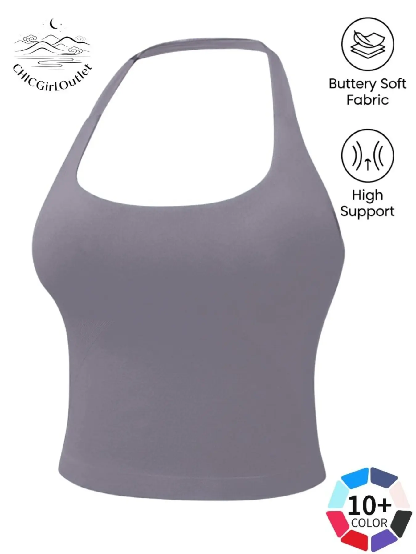 Women's Seamless U-Neck Halter Short Sleeve Tank Top, Breathable High Support Solid Color Sportswear, Ideal for Yoga Fitness Commute Streetwear