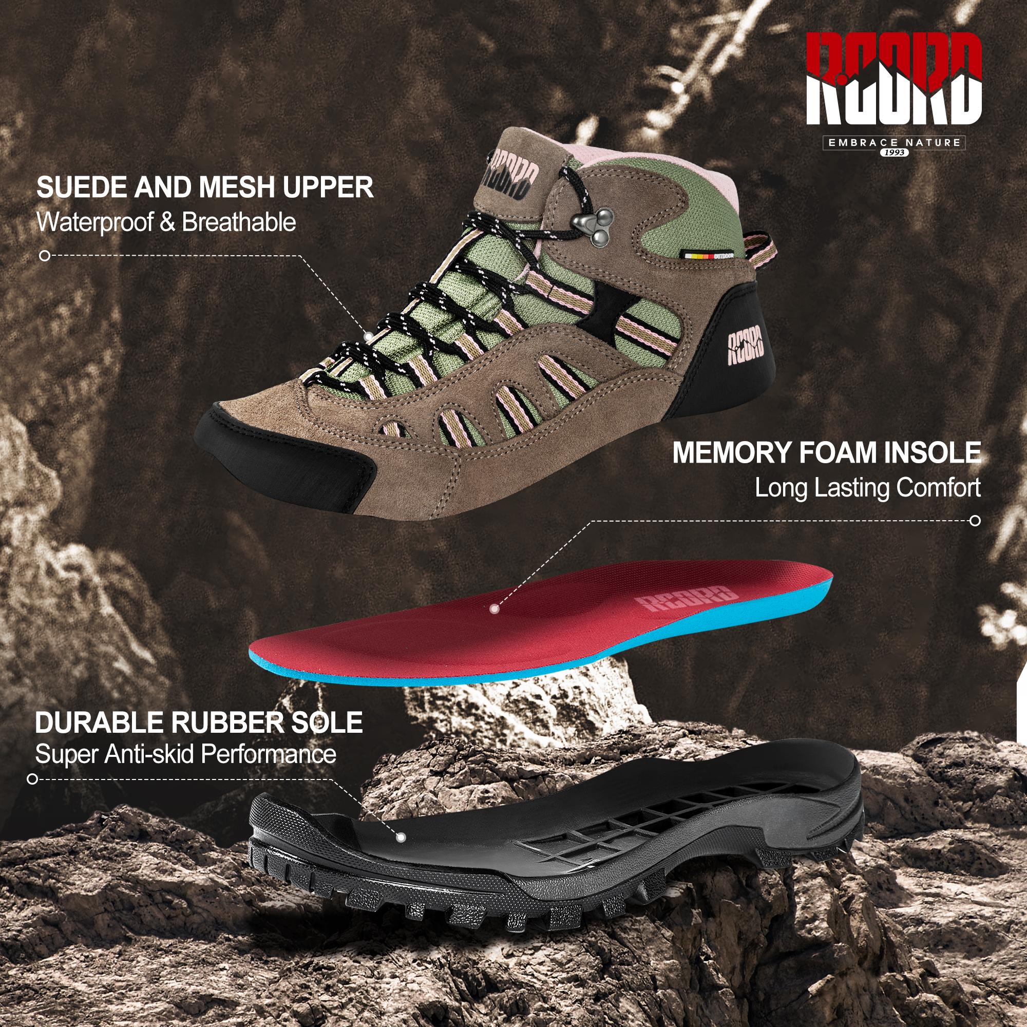 R CORD Women's Hiking Boots Waterproof Lightweight Women's Hiking Shoes Ankle Support Outdoor Hiking Shoes Non-slip Stable Shoes Weatherproof Footwear Durable Rubber Sole Tread Pattern Stability