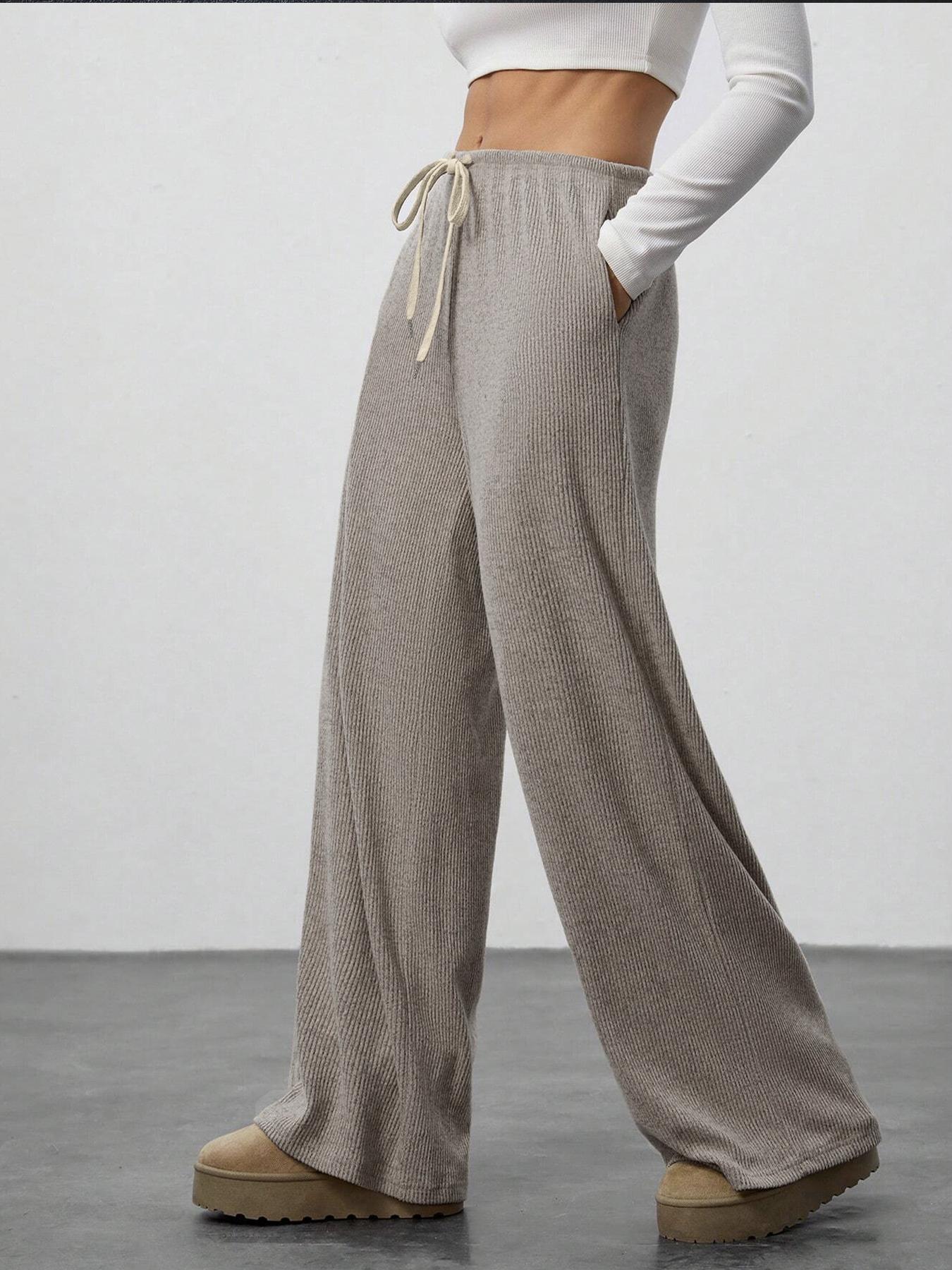 High Waist Comfortable Wide Leg Casual Pants, Versatile Athletic Trousers for Relaxed Fit, Ideal for Everyday Wear Knit