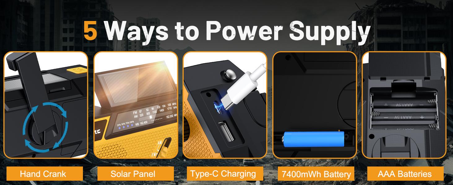 2000mAh Solar Hand Crank Weather Emergency radio Radio, AM/FM/NOAA, Flashlight & SOS Alarm for Hurricane Preparedness & Outdoor Emergencies winter storm