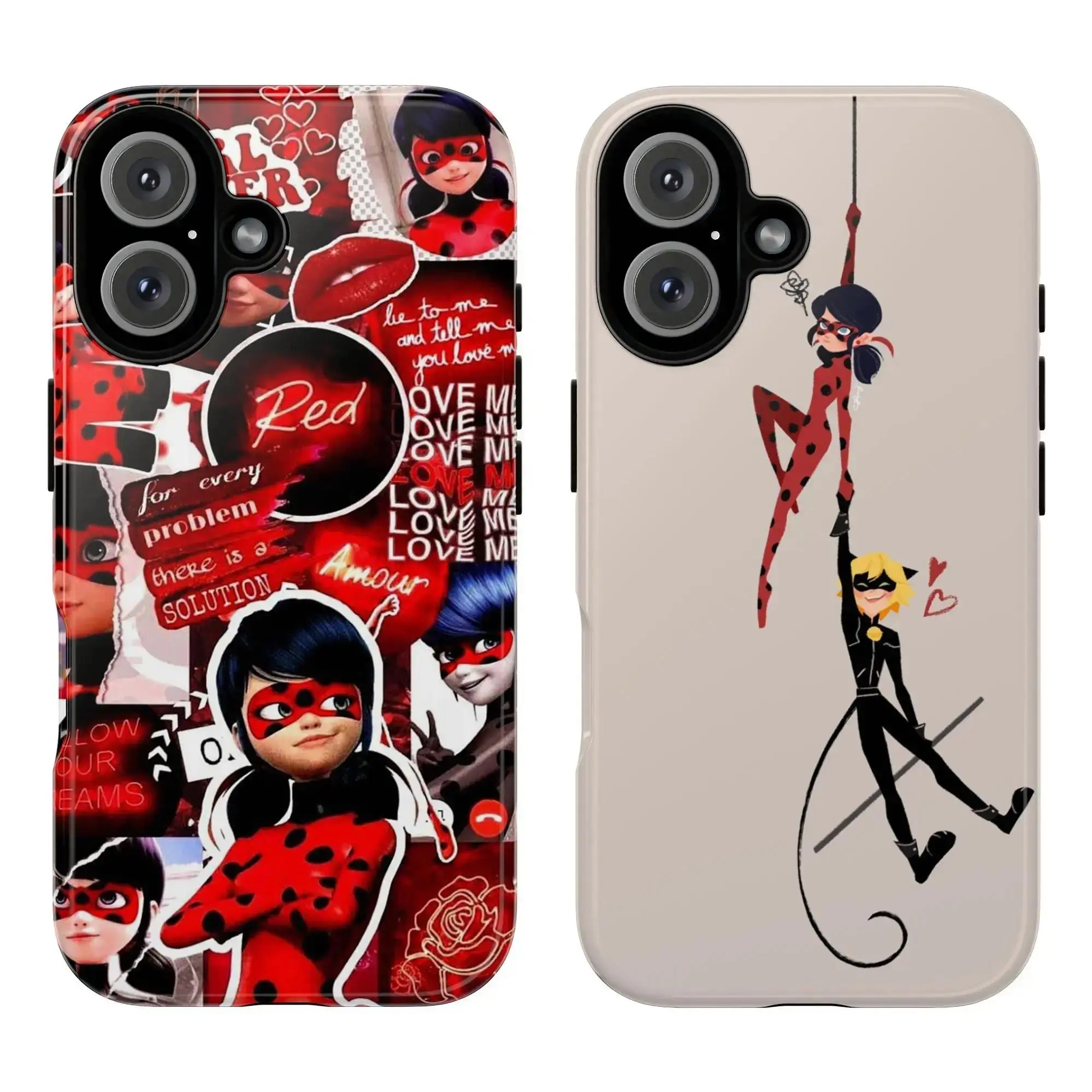"Miraculous: Ladybug & Cat Noir" Phone Case — Magical Cartoon Series: Beige-toned, featuring a romantic quote from Ladybug and Cat Noir. Compatible with iPhone 11–17 Pro Max/Plus series and Samsung Galaxy S23– series.