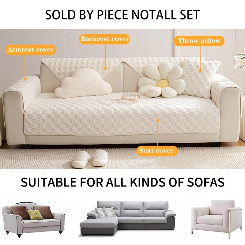 Solid Color Plush Sofa Cover, 1 Count Non-slip Sofa Slipcover, Couch Sofa Protector for Home Living Room, Sofa Couch Covers