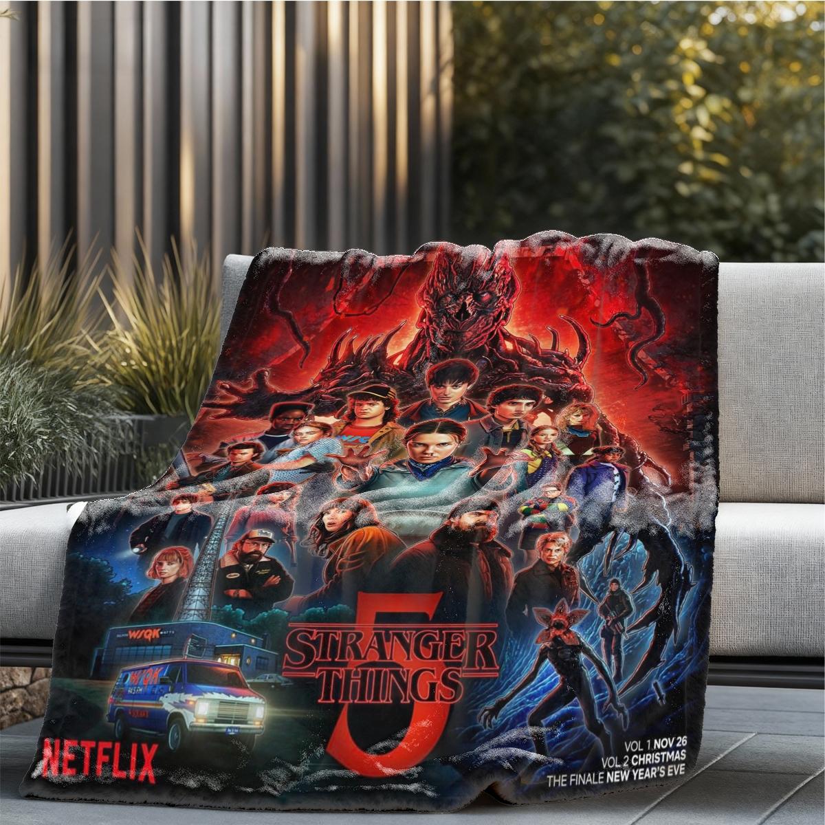Stranger Things Season 5 Flannel Throw Blanket - Large, Soft, Lightweight & Warm - Perfect for Bed, Sofa, Office, Camping & Travel - Christmas & Winter Gift