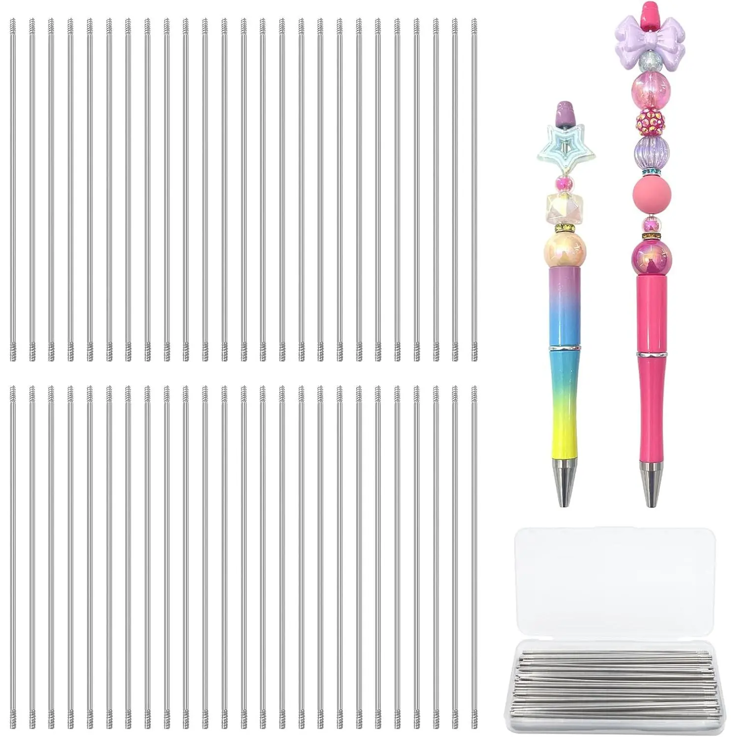 100 count Pen Extenders for Beadable Pens Bulk - 2.8 Inch Stainless Steel DIY Beaded Pens Extender Rods with Blank Metal Bars , Office Accessories & Craft Gifts for Teachers