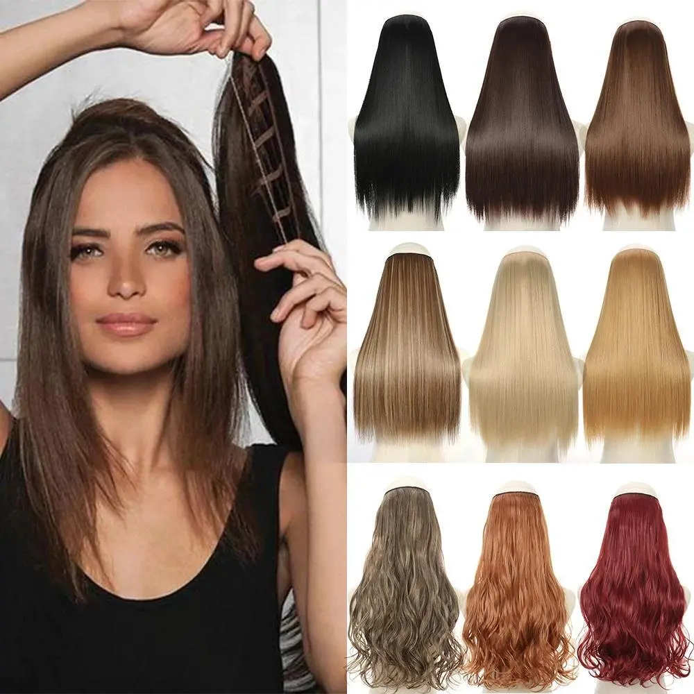 16" 22" Hair Extensions No Clip in Color Mixing Blonde Black Gray Synthetic Natural False Artificial Hair Piece For Women