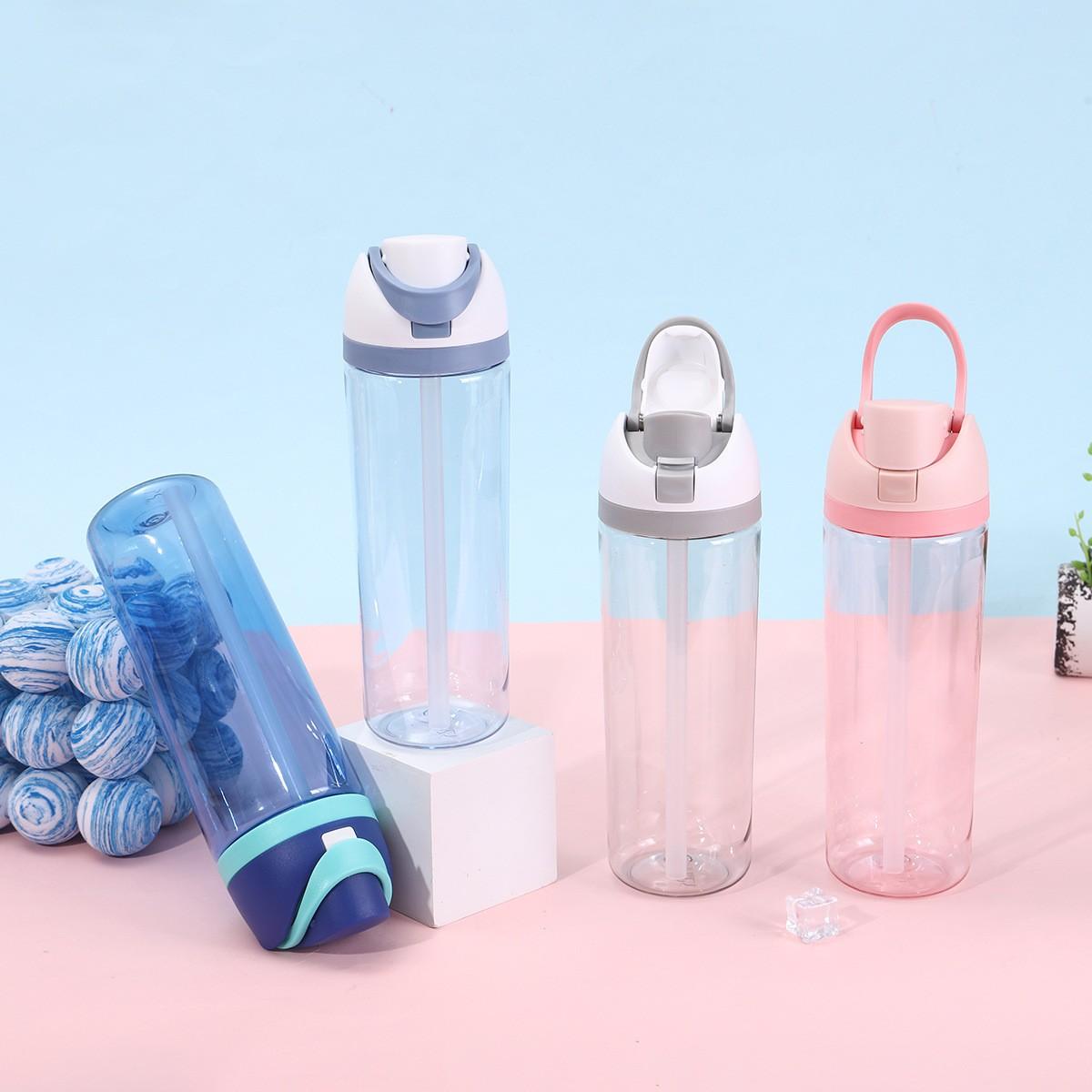 Transparent Plastic Fruit Cup, Large Capacity Outdoor Sports Water Bottle, Leak-Proof Dual Straw Cup, Perfect for Hiking & Camping