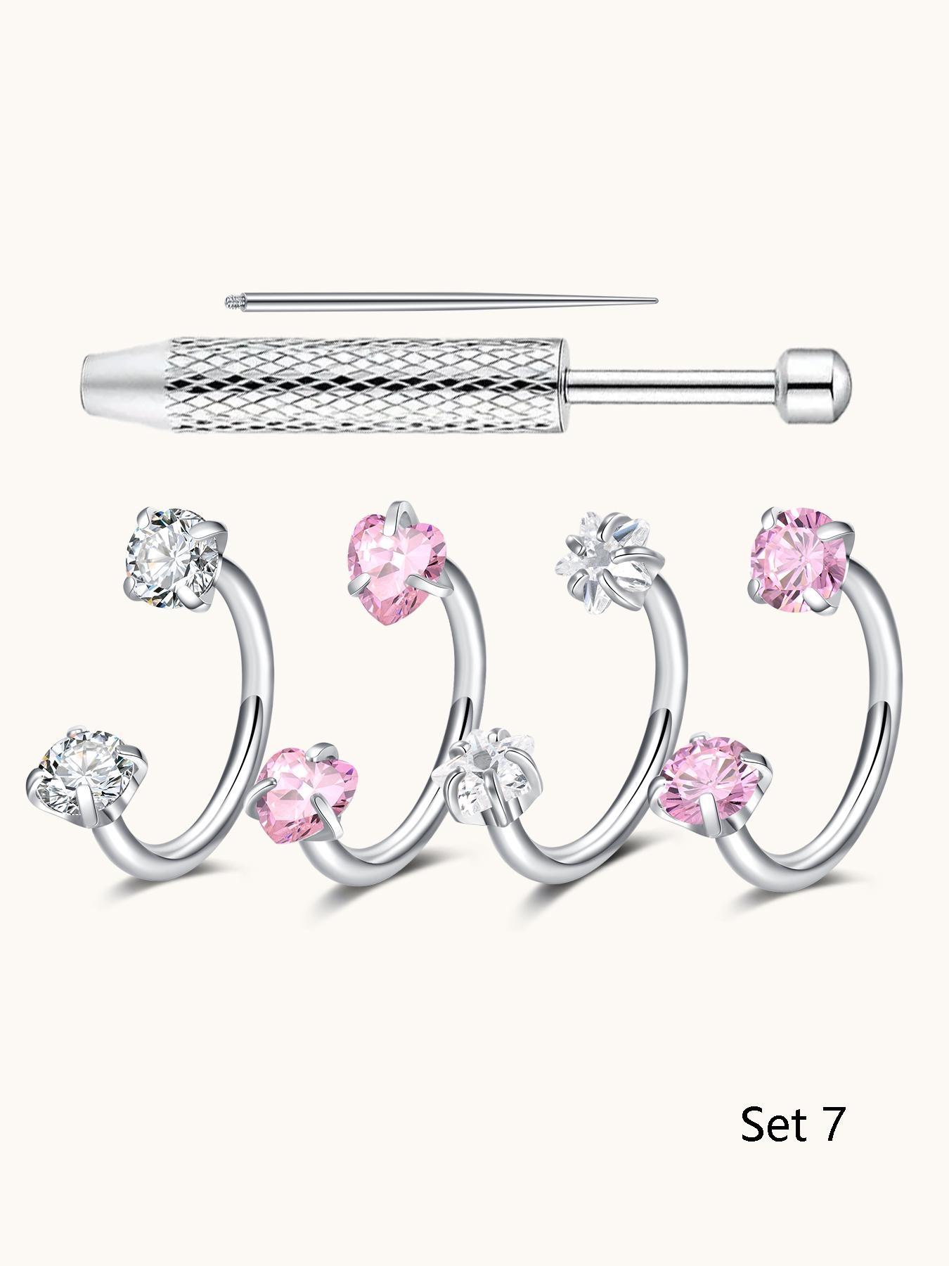 6pcs Heart Star Cz Horseshoe Nose Rings, Internal Threaded Stainless Steel 18gauge 8mm Hoops, Ideal for Nose, Cartilage, Tragus, Helix & Lip Piercings, Nose Piercing Jewelry, Body Jewellery