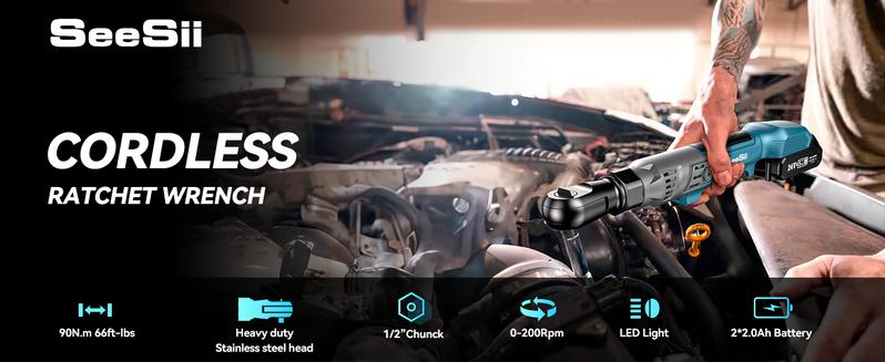Seesii 1/2" Cordless Ratchet Wrench,66Ft-lbs Torque, Electric Brushless Ratchet Wrench w/ 2 Batteries, Variable Speed Trigger, 8 Sockets, 1/4" & 3/8" Adapter, 3" Extension Bar, RT600C Black Friday Deals