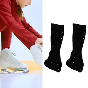 Figure Skating Knitted Wool Boot Socks with Rhinestones, Sports Stockings, Ideal for Ice Skating and Figure Skating Sports, Designed for Ice Sports