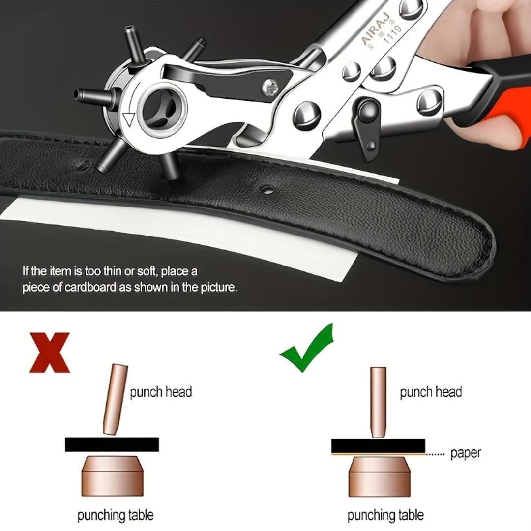 Rotary Punching Tool, Carbon Steel Leather Punching Pliers with Rotatable Head, Multi Size Punching Machine for Belt, Watch Strap, Eyelets, DIY Tools, Hand Tools