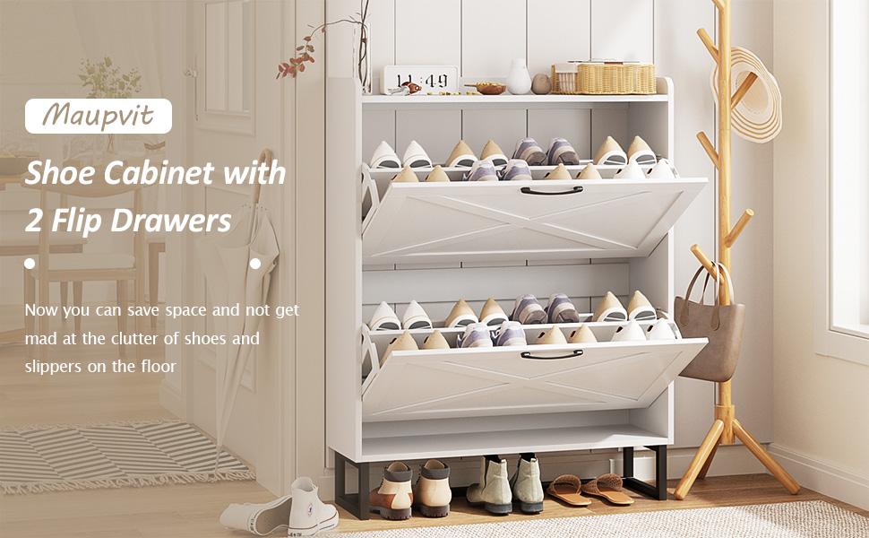 Vabches Entryway Shoe Storage Cabinet with Flip Drawers, Freestanding Shoe Organizer with Metal Legs, Slim Shoe Rack Cabinet