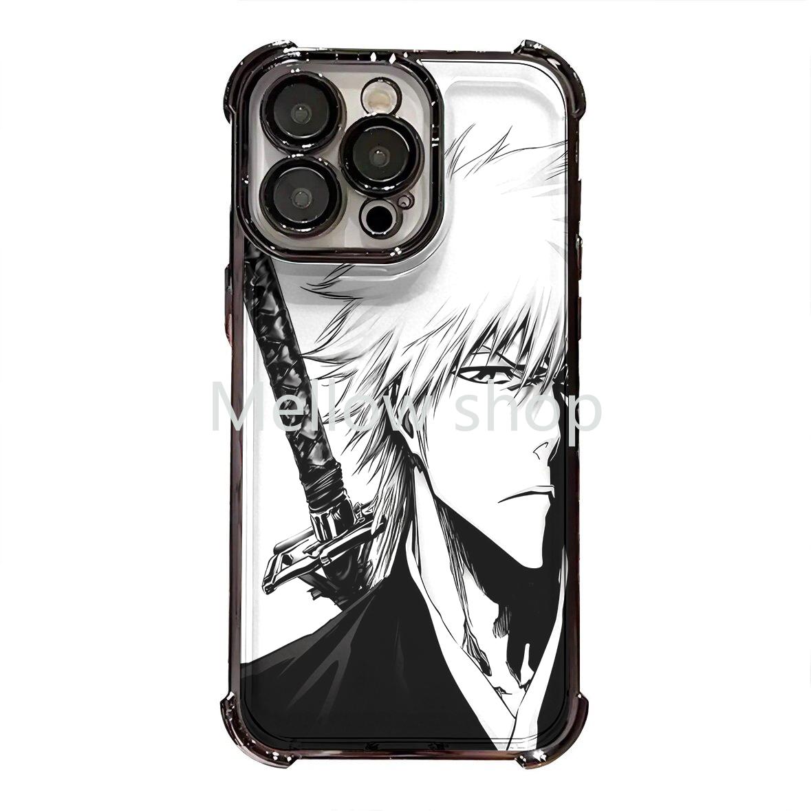 BLEACH Ichigo Kurosaki Black and White Manga Phone Case, Perfect Gift for Fans, Shockproof TPU Cover for iPhone 17, 16, 15, 14, 13, 12, 11, Pro, Pro Max, Air, Plus | Samsung Galaxy S23, S24, S25, S26, Plus, Ultra